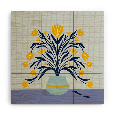 Angela Minca Tulips yellow and blue Wood Wall Mural