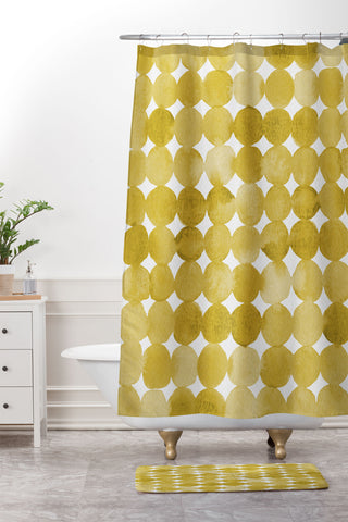 Angela Minca Watercolor dot pattern yellow Shower Curtain And Mat