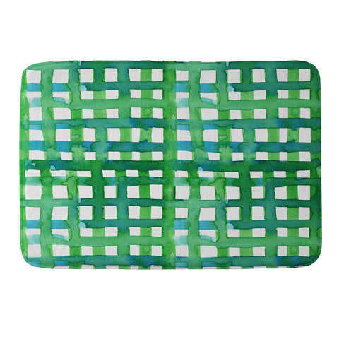 Angela Minca Watercolor green grid Memory Foam Bath Mat