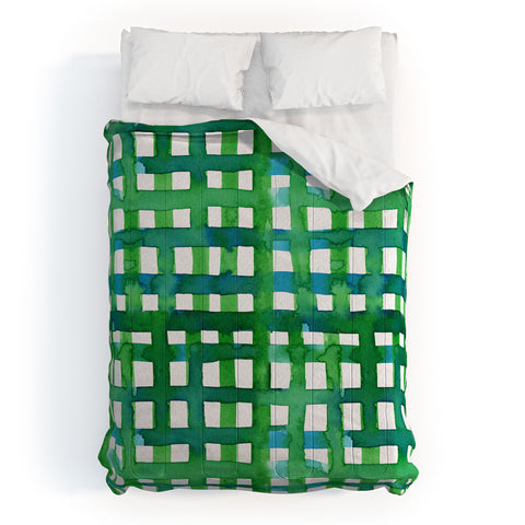 Angela Minca Watercolor green grid Comforter