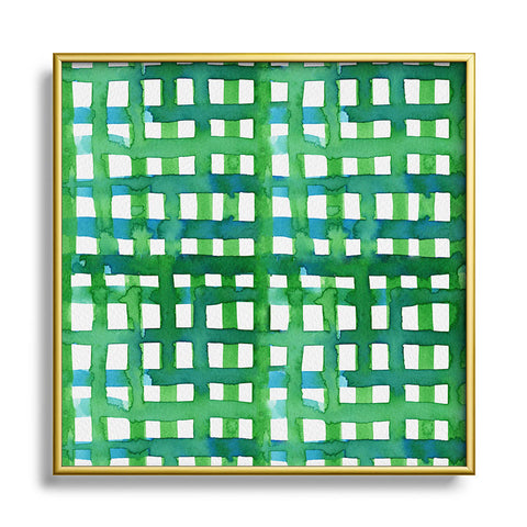 Angela Minca Watercolor green grid Square Metal Framed Art Print