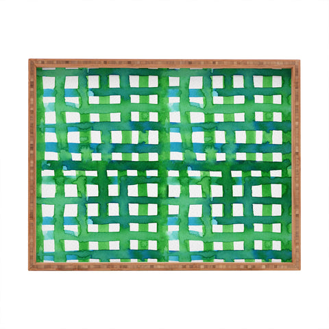 Angela Minca Watercolor green grid Rectangular Tray