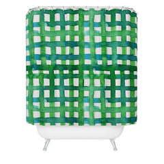 Angela Minca Watercolor green grid Shower Curtain