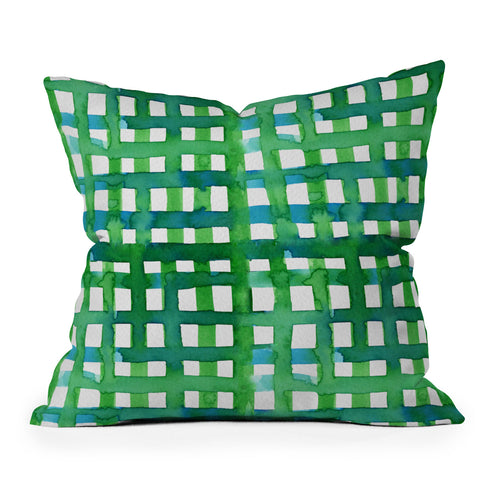 Angela Minca Watercolor green grid Outdoor Throw Pillow