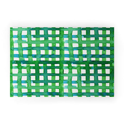 Angela Minca Watercolor green grid Welcome Mat