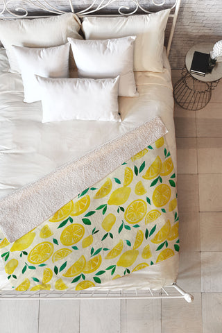 Angela Minca Watercolor lemons pattern Fleece Throw Blanket