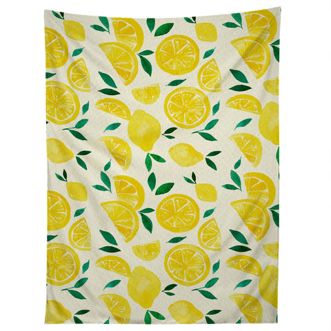 Angela Minca Watercolor lemons pattern Tapestry