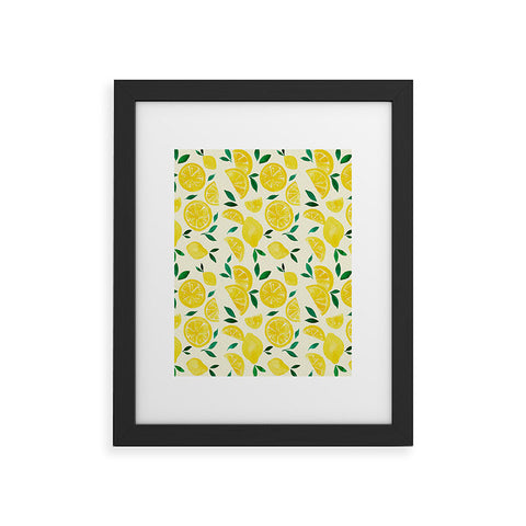 Angela Minca Watercolor lemons pattern Framed Art Print