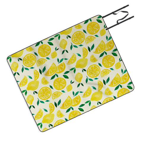 Angela Minca Watercolor lemons pattern Picnic Blanket
