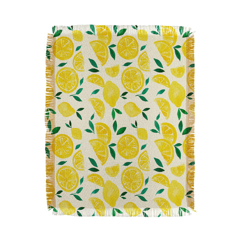 Angela Minca Watercolor lemons pattern Throw Blanket