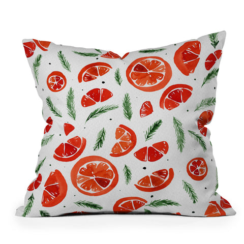 Angela Minca Watercolor oranges and pine Outdoor Throw Pillow