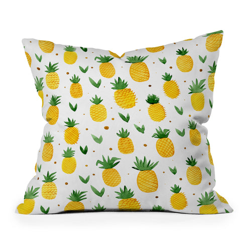 Angela Minca Watercolor pineapple pattern Outdoor Throw Pillow