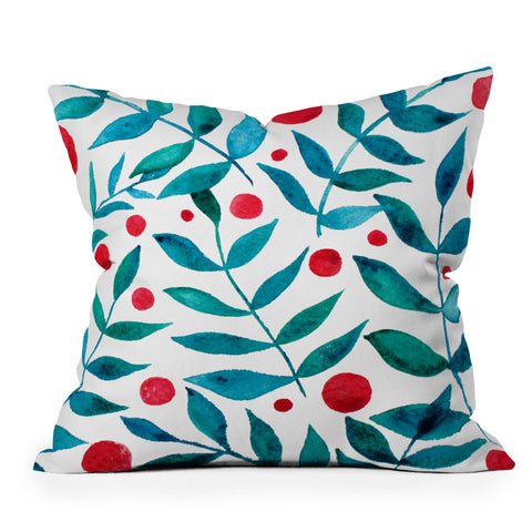 Angela Minca Watercolor turquoise branches Outdoor Throw Pillow