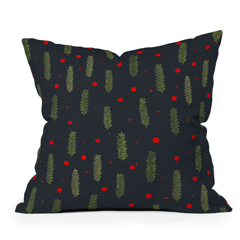 Angela Minca Xmas branches and berries 3 Outdoor Throw Pillow