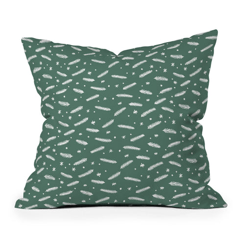 Angela Minca Xmas branches and stars green Outdoor Throw Pillow