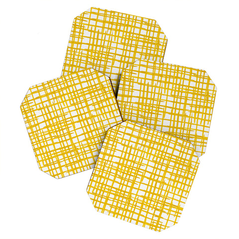 Angela Minca Yellow abstract grid Coaster Set