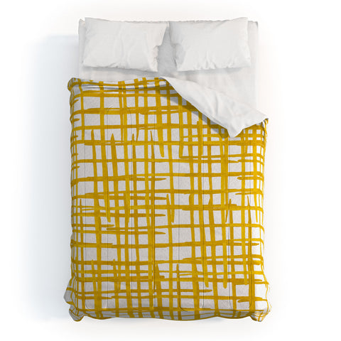 Angela Minca Yellow abstract grid Comforter