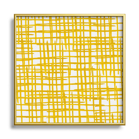 Angela Minca Yellow abstract grid Square Metal Framed Art Print