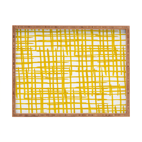 Angela Minca Yellow abstract grid Rectangular Tray