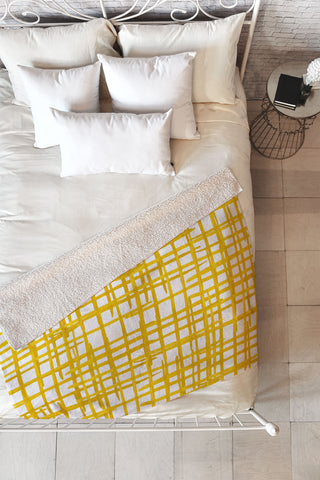 Angela Minca Yellow abstract grid Fleece Throw Blanket