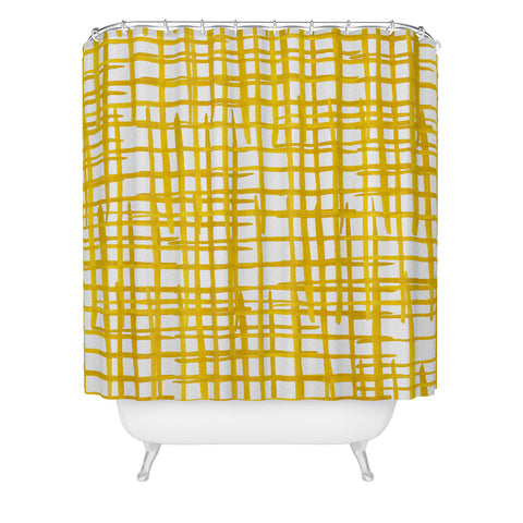 Angela Minca Yellow abstract grid Shower Curtain