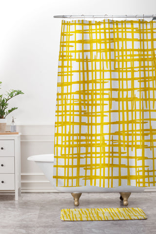 Angela Minca Yellow abstract grid Shower Curtain And Mat