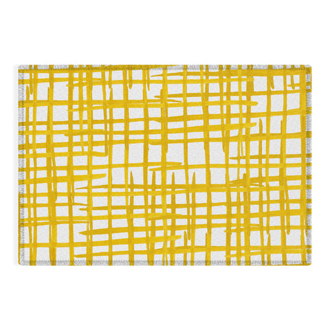 Angela Minca Yellow abstract grid Outdoor Rug