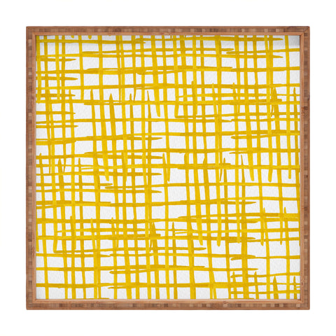 Angela Minca Yellow abstract grid Square Tray