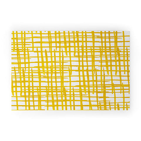 Angela Minca Yellow abstract grid Welcome Mat