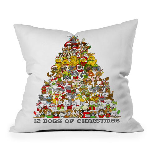 Angry Squirrel Studio 12 Dogs of Christmas Outdoor Throw Pillow