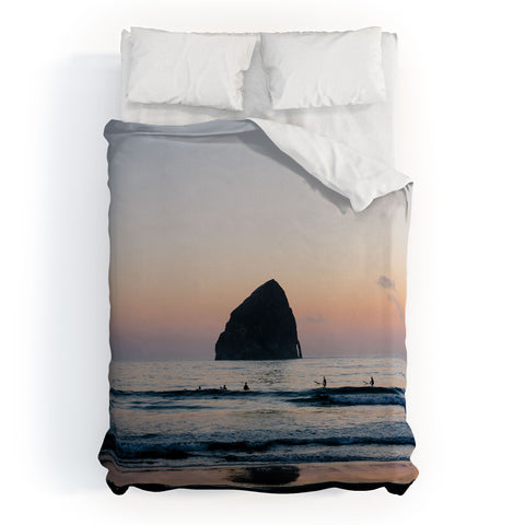 Ann Hudec Sunset Surfers Oregon Coast Duvet Cover