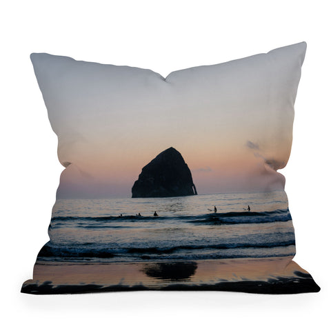 Ann Hudec Sunset Surfers Oregon Coast Outdoor Throw Pillow