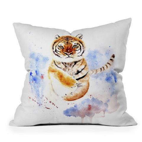 Anna Shell Tiger in snow Outdoor Throw Pillow