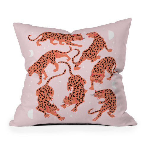 Anneamanda leopards in pink moonlight Outdoor Throw Pillow