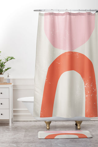 Anneamanda orange arch abstract Shower Curtain And Mat