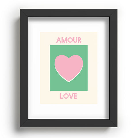 April Lane Art Amour Love Green Pink Heart Recessed Framing Rectangle