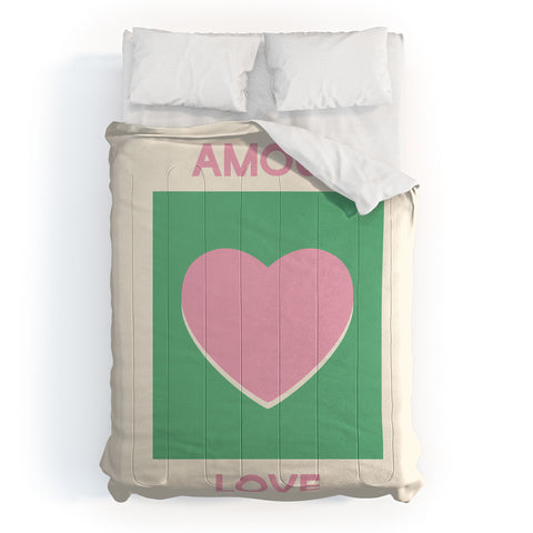 April Lane Art Amour Love Green Pink Heart Comforter
