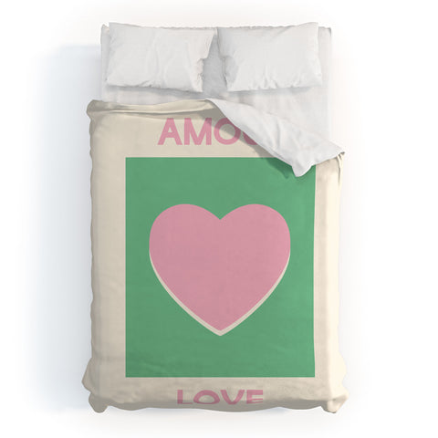 April Lane Art Amour Love Green Pink Heart Duvet Cover