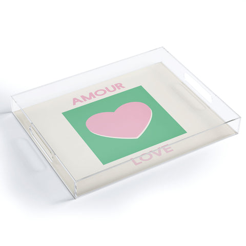 April Lane Art Amour Love Green Pink Heart Acrylic Tray