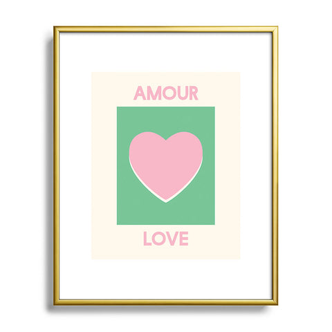 April Lane Art Amour Love Green Pink Heart Metal Framed Art Print
