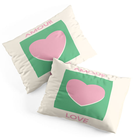 April Lane Art Amour Love Green Pink Heart Pillow Shams