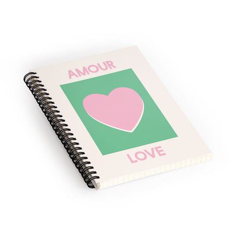 April Lane Art Amour Love Green Pink Heart Spiral Notebook