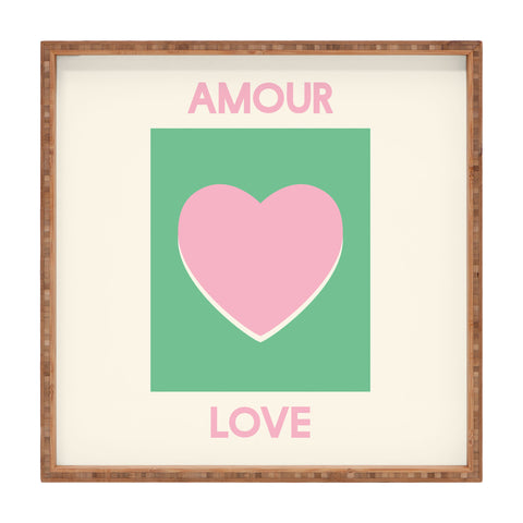 April Lane Art Amour Love Green Pink Heart Square Tray