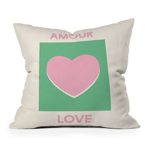 April Lane Art Amour Love Green Pink Heart Throw Pillow