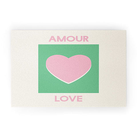 April Lane Art Amour Love Green Pink Heart Welcome Mat