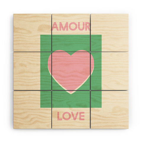April Lane Art Amour Love Green Pink Heart Wood Wall Mural