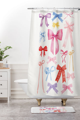 April Lane Art Cute Bows Ribbons Shower Curtain And Mat
