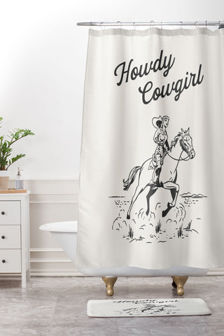 April Lane Art Howdy Cowgirl Black Shower Curtain And Mat