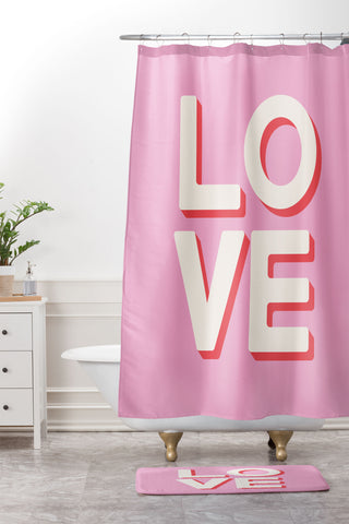 April Lane Art Love Pink Shower Curtain And Mat