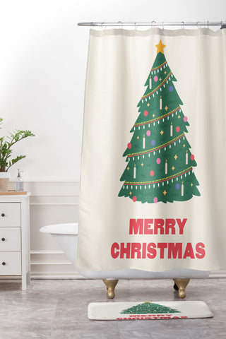 April Lane Art Merry Christmas Tree Shower Curtain And Mat
